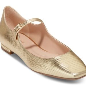 Cole Haan
Gold metallic Woman Bridge Mary Jane Ballet Flats, Square Toe.